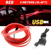 Red 5M Line Car Auto Interior LED Decor Atmosphere Light Wire Lamp Strip USB Kit (for: Audi)