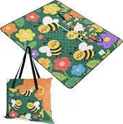 Yoogain Picnic Basket Set Sandproof Grass Beach Picnic Blanket for Adults Spring Gifts Lovely Woods Bee Flower 60x80in