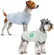 Viiotu 2 Pack Dog Jumpers, Warm Soft Dog Jumpers Medium Size,Coral Fleece Jumpers for Small Cat and Dog,Winter Dog Jacket with Harness 2.2-19.8lb Leash D-Ring (Blue+Green, L)