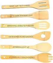Wooden Spoon Set, 6pcs Cooking Spoons, Comfortable Wooden Spoons with Long Handle, Easy Storage Cooking Wooden Kitchen, Multifunctional Wooden Utensils for Cooking Serving Stirring Scraping