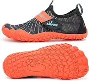 [UBFEN] Water Shoes for Kids Boys Girls Aqua Socks Barefoot Beach Sports Swim Pool Quick Dry Lightweight Toddler Little Big Kid, A Black Orange, 10 Toddler