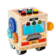 Toddler Bus Toy - Kids Toy Vehicle Interactive Wooden Truck,Compact Toddler Car Model Rotating Vehicle for Kids Over 3 Years Old