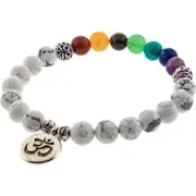 Chakra Elastic Bracelet 8mm Round Beads - Howlite - Om