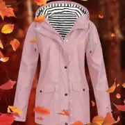 Women's Size 2XL Pink Hooded RainCoat Wind Jacket Waterproof Outwear US SHIP