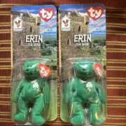 2- Erin The Bear TY green McDonald’s Rare Error 1993 Tagged