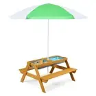 3-in-1 Kids Picnic Table Chairs Set Wooden Sand Water Desk w/Umbrella Play Boxes