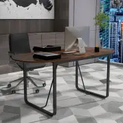 Costway180 cm Conference Table with Sturdy Metal Legs-Rustic Brown