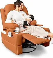 Mocha Rocking Chair Nursery, Electric Glider Recliner with Adjustable Armrests, Power Swivel, USB Port, Storage, FSC Certified