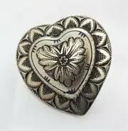 Jeremiah Watt Heart Scarf Ring Slide White Bronze Concho 1 3/4" Wild Rag Bandana