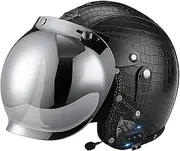 Motorcycle Bluetooth Helmet Vintage Motorcycle Helmet with Bubble Visor and Removable Liner Jet Helmet for Men Women Adult Half Face Helmet DOT/ECE Approved