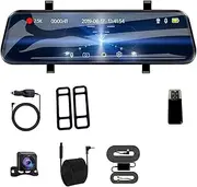 2.5K Mirror Camera for Car Touch Screen Video Recorder Rearview Mirror Dashcam 1440P 24H Parking DVR Black Box(A37 DVR-15M RCC-BL,32G)