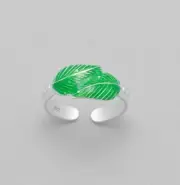 TJS 925 Sterling Silver Toe Ring Double Leaf Enamel Leaves Adjustable Jewellery