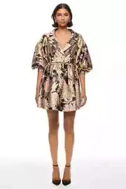 $400 JEWEL X BADGLEY MISCHKA Puff Tuxedo Dress Pink Gold Day-Dinner NWT sz 8