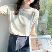 Short-Sleeve Round Neck Plain T-Shirt White - XL