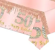 Rose Gold Happy 50th Birthday Table Cloth TableCover,137*274cm 50th Birthday Decorations for Womens,Large Plastic Tablecloth Disposable for Women,Lady,Her 50th Birthday Party Table Supplies Decoration