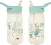 Peter Rabbit Classic Water Bottle with Flip up Straw 400ml –Official Merchandise by Polar Gear – Kids Reusable Non Spill BPA Free - Recyclable Plastic – for School Nursery Sports Picnic – Blue