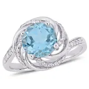 Amour Sterling Silver Sky-Blue Topaz White Topaz & Diamond Swirl Halo Ring