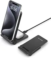 [VNBBT] 2 in 1 Wireless Charger, 20W Fast Wireless Charging Stand Dock for iPhone 16 Pro Max/16/15/15 plus/14/13/12/11/XS/XR,AirPods 4/3/Pro 2,Samsung Galaxy S24/S23/S22/S21/Note,Galaxy Buds, Black