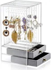 3 Tray Acrylic Earring Necklace Display Stand Organizer Holder Storage Velvet Drawer