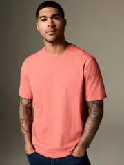 Pink Coral Regular Fit Essential Crew Neck Cotton T-Shirt (AT4203) | $15
