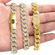 10k Yellow Gold 11mm Monaco Miami Cuban Link Diamond Cut Pave Chain Bracelet 8"