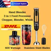 3 in 1 Hand Blender Food Processor Chopper Blender Whisk Russel Taylors 600W