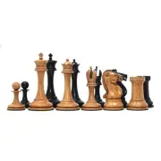 B & Co. Reproduction Distressed Antiqued Staunton 4.4" Ebony Chess Set