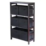 Pemberly Row 7-Piece Solid Wood Storage Set with Baskets in Espresso/Black