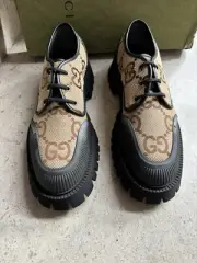 Gucci Maxi GG Panelled Canvas Moccasin Chunky Loafers Shoe US 12.5 NIB $970