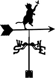 Wind vanes, Outdoor Garden Weathervane Cast Iron Cat Weather Vane with Roof Mounted Wind Direction Indicator Metal Measuring Tool Decorations for Roof Farm Yard