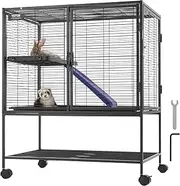 VEVOR 36" Rolling Metal Ferret Cage, Large 2-Tier Critter Nation Cage, Small Animal Cage with Ramps & Tray, Easy to Set up for Pet Rats, Hamster, Guinea Pig, Chinchilla, Squirrel, Hedgehogs, Bunny