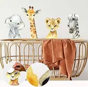 Safari Wall Stickers, Set of 4, Baby Watercolour Animals, Fabric Peel & Stick Wall Decor, Eco-Friendly, Wall Decals for Kids Rooms or Nursery, Wall Art for Girls or Boys bedroom, jungle, (210mm x 297mm)