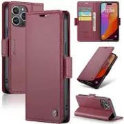 For iPhone 13 Pro Max Butterfly Buckle Litchi Texture RFID Anti-theft Leather Phone Case - Wine Red
