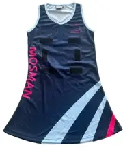 Kids 14 Mosman Netball Dress. Blue/Pink Official Uniform for Mosman Netball Club