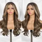 Brown mix Blonde Synthetic Lace Front Wig 13x4 Pre Plucked Highlight Body Wav...