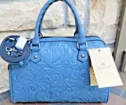 Patricia Nash Womens NWT SKYE Satchel-Leather Safflower Blue Tooled MSRP $269