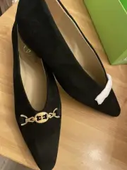 Sam Edelman Womens Size 6.5 Jenica Pointed Toe Flat Black Suede Gold Accent NEW