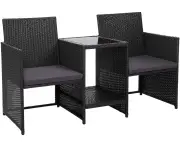 Gardeon Patio Furniture Wicker 2 Seater Loveseat Bistro Set Table and Chairs, Outdoor Lounge Setting Garden Bench Backyard Porch, with Cushions Built-in Co