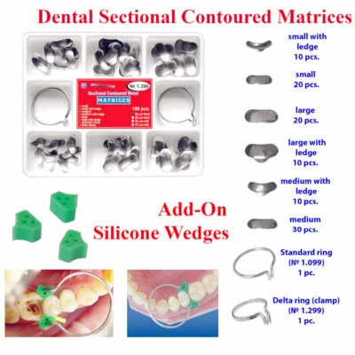 100PCS Dental Matrix Sectional Contoured Metal Matrices + 40Pcs Add-On Wedges