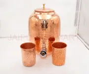 Handmade 100% Pure Copper Dispenser Water Pitcher Pot 4L With 2 Glass