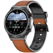 Smart Watch PPG+ECG 24H Heart Rate Blood Oxygen Sleep Monitor Breathing Training Medical Grade Health Monitoring Smartwatch - Black Coffee Leather
