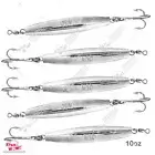 5pcs 10oz Diamond Jig Chrome w/ Treble Hook 280g Silver Fish WOW! unpainted jig