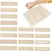 ERINGOGO 16Pcs Wooden Tracing Board for Educational Writing Board Safe Learning Tool for Home School Includes Letters Geometric Shapes