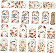 MINAOLULUS 50pcs Mother's Day Favor Tags with Rope Elegant Paper Labels for Present Wrapping Unique Holiday Decorations to Express Gratitude and Add Personal Touch