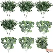 [Tigeen] 60 Bunches Artificial Seeded Willow Faux Eucalyptus Stems Artificial Greenery Stems for Home Decoration Kitchen Wedding Party DIY Wedding Bouquet Wedding Arch Decor Farmhouse Table Centerpiece