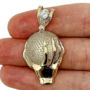 14k Solid Yellow Gold 5Ct CZ World Globe Hand Pendant 1.6"