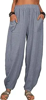 [Flyself] Women Casual Cotton Linen Pants Summer Loose Baggy Harem Long Trousers Yoga Pants Pajamas Beach Pants