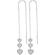 14k White Gold Round Diamond Triple Dangling Heart Threader Earrings 1/5 Cttw
