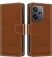 Striped PU Leather Wallet Phone Case Compatible with Oppo Realme Neo 7 SE 5G, Slim Magnetic Flip Cover with Card Slots and Stand Function (Brown)