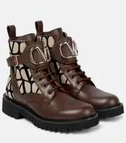 [Valentino Garavani] Valentino Garavani Toile Iconographe combat boots AU 3 brown
